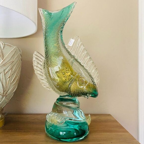 Vintage Murano Alfredo Barbini Bollicine Art Glass Koi Fish Sculpture 16" Tall G - Picture 5 of 8